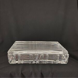 Tiffany & Co. Atlas Roman Numerals Crystal Glass Rectangular Lidded Ribbed Box